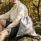 Waterproof Drawstring Backpack for Men/Women, Lightweight Sports Bag for Gym, Beach, Swim, Hiking, Running & Cycling, Anti-Stain with Quick-Access Mesh Pocket, Gray 14.2"×2.8"×17.7"