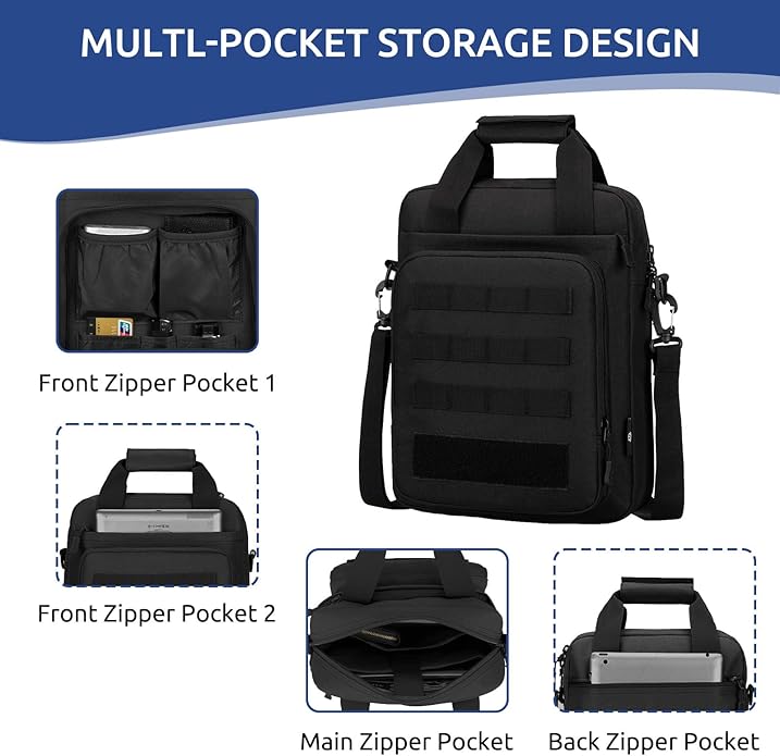 ZHIERNA Tactical Messenger Bag, Tactical Briefcase Laptop Bag Heavy Duty MOLLE Shoulder Pack Handbag for Men(Patch Included)