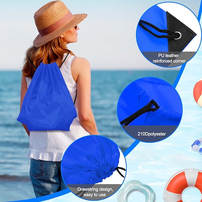PLULON 6 Pcs Drawstring Bags Bulk Blue Drawstring Backpack String Backpack Cinch Sack Sport Gym Backpack Bags for Yoga Traveling Outdoor Sports