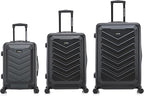 US ARMY FOX 3 Pcs Set Hardshell Luggage with Spinner Wheels | 20, 24, 28 inch Lightweight Travel Suitcase, Chevron Icon, Gel Handle, Retractable Trolley, Side Studs | Black