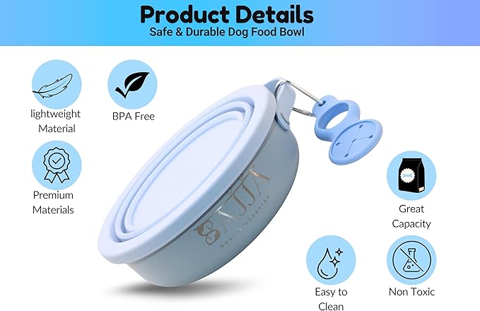 2-in-1 Travel Dog & Cat Bowl – Collapsible BPA-Free Silicone & 18/8 Stainless Steel, Portable & Non-Slip with Handle, Easy to Clean, Food & Water Bowl for On-the-Go Pets, Bottle/PoopBag Holder