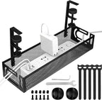 Under Desk Cable Management Tray, Cable Management Under Desk No Drill, Wire Management Tray with Clamp, Cord Organizer for Home Office, Black