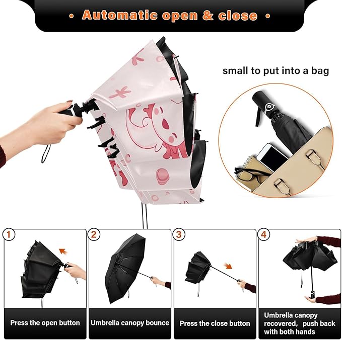 ALAZA Folding Umbrella Kawaii Axolotl Pink Animal Compact Travel Umbrella Automatic Open Close, Inverted Umbrellas for Rain Windproof UV Protection Sun Umbrellas