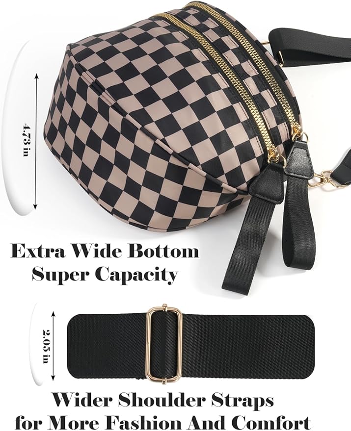 Black and White Checkered Crossbody Bag Bum Bag for Women,Spacious Checkered Purse Fanny Packs Belt Bag