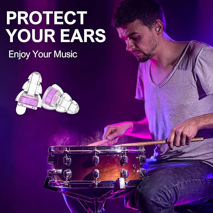 High Fidelity Concert Earplugs for Concerts Musicians，Earplugs for noise reduction，24db Advanced Filter Technology Ear Protection for Music Festivals,DJ's, Nightclub, Drummers - 2 Pairs(Purple)