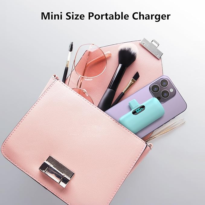 Mini Portable Charger USB C Power Bank,Upgraded 5000mAh PD Fast Charging Battery Pack Built-in USB-C Connector Travel Essential for iPhone17/17Pro/17Pro Max/Air/16 Plus/16Pro Max/15 Series,Android etc