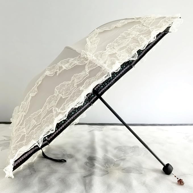 URAWESO Vintage Lace Parasol Gothic Lolita Umbrella UV Sun Protection Witch Cosplay Photoshoot Props Party Decoration