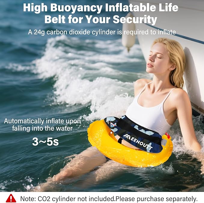 Automatic Inflatable Belt Pack Water Sports Jacket Waist Belt PFD for SUP Paddleboarding Fishing Boating Kayaking（fit 80-330 lbs） (Dark blue camouflage)