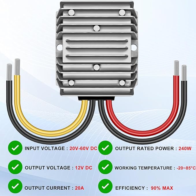 DC 36V/48V Step Down to 12V 20A 240W, DC Converter Regulator Voltage Regulator, PBuck Converter Regulator Power Supply Module Buck Transformer for Golf Cart Forklifts Car Truck Boat Vehicle