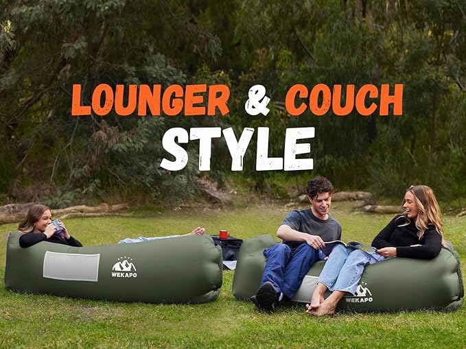 WEKAPO Inflatable Couch Air Lounger Chair - Camping & Beach Accessories, Portable Blow up Sofa for Hiking, Lawn, Indoor/Outdoor Movies & Music Festivals. Lightweight and Easy to Set Up Air Hammock