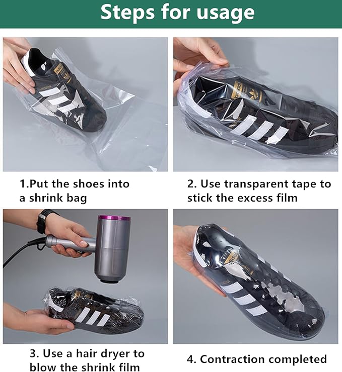 100-Pack Shoe Shrink Wrap Bags - 11x18 Inches Sneaker Heat Shrink Wrap for Men & Women - Shoe Organizer Bags to Prevent Sole Yellowing & Keep Dust Away (100) (shoe bag-100PCS)