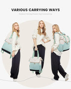 LOVEVOOK Laptop Backpack for Women, 15.6 Inch Work Laptop Bag with USB Port, Fashion Teacher Nurse Backpack Purse, Waterproof Travel Computer Backpack with Organizer Bag, 2PCS, Beige-Mint Green
