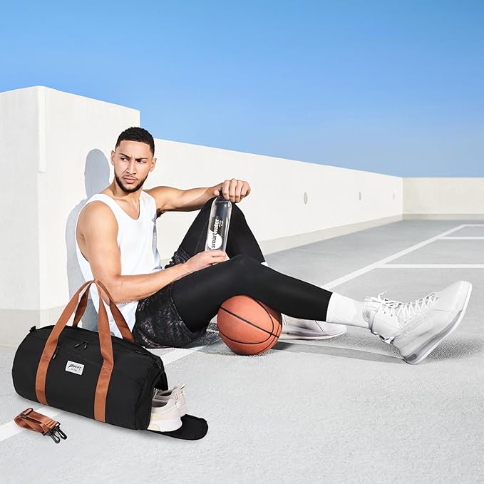 Gym Bags for Men with Side Pocket, 38L Sports Gym Duffle Bag with Wet Pocket&Shoe Compartment, Large Waterproof Sport Duffel Bags for Travel, Sports, Fitness&Workout(Black/Brown)