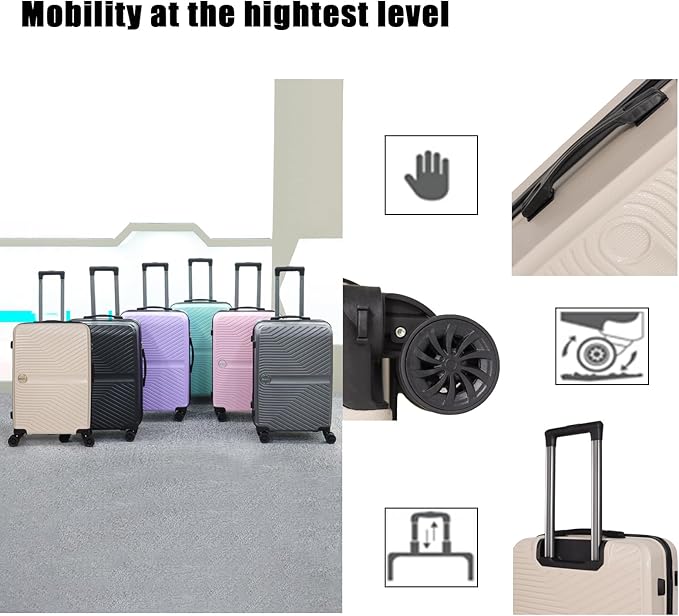 Luggage Set 3 Pieces -Suitcase Set - Luggage with Wheels - Check-in Luggage - PC + ABS Durable Suitcase Rotating Silent Wheels 3-Piece 20/24/28 yellow (beige)