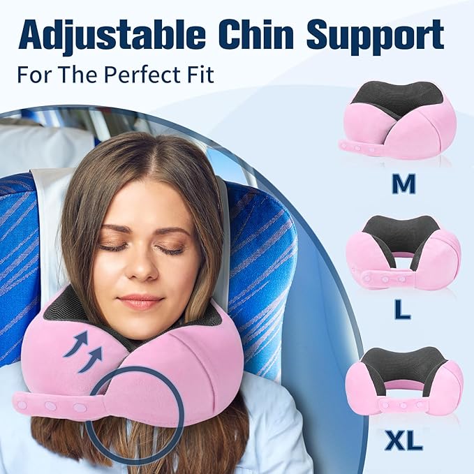 Cirorld Neck Pillow for Traveling, Travel Pillows for Airplanes,100% Pure Memory Foam Travel Neck Pillow, Adjustable Flight Pillow, Portable Plane Accessories with Eye Mask, Earplugs, Carry Bag