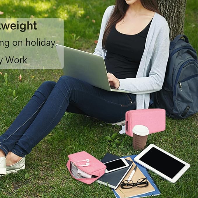 CAAORDKSO Electronics Organizer Travel Bag, Small Cable Organizer Case Waterproof Accessories Pouch, Travel Electronic Carrying Case for Cable, Cord, Charger, Phone, Power Bank, Earphone (Small-Pink)