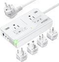 BESTEK 220V to 110V Voltage Converter US to Europe, 2000W Universal Travel Adapter with 2 USB C Ports & 1USB-A Port, International Travel Adapter for Hair Straightener
