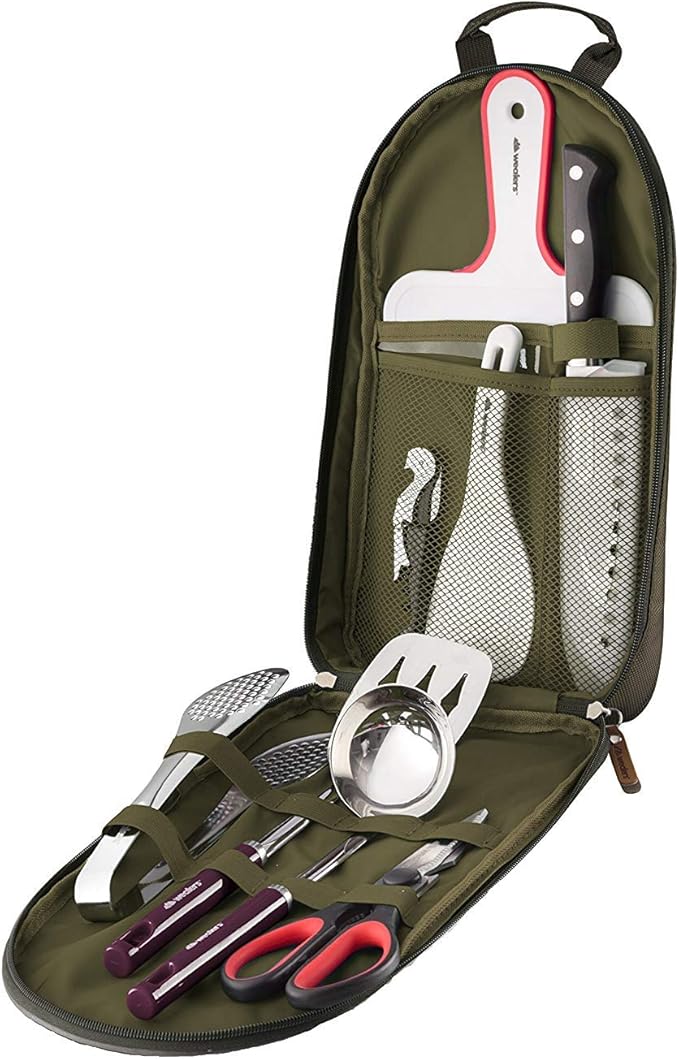 Wealers Camp Kitchen Cooking Utensil Set Travel Organizer Grill Accessories Portable Compact Gear for Backpacking BBQ Camping Hiking Travel Cookware Kit Water Resistant Case