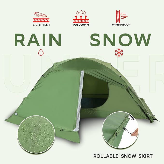 1/2 Person Backpacking Tent for 4-Season - Winter Waterproof Tent for One Person, Lightweight Camping Gear for Backpacking, Easy Set Up Cold Weather Essentials by Underwood Aggregator