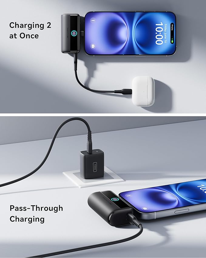 INIU Small Portable Charger, 5500mAh Power Bank with Build-in USB-C Connector, 22.5W PD Fast Charging Battery Pack, Family Trip Essential Phone Charger for iPhone 16 15, Fit for College Students, Red