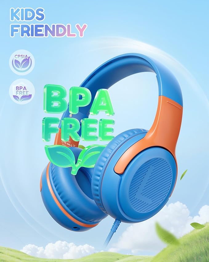 awatrue USB-C Kids Headphones with Mic - 85/94dB Volume Limiter, Foldable Wired Toddler Headphones for Boys & Girls, Over-Ear Type-C Kid Headphones for School, Travel, lPad, Tablet & Smartphones