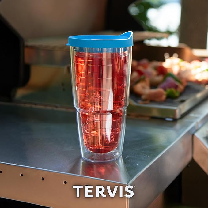 Tervis Clear & Colorful Tabletop Made in USA Double Walled Insulated Tumbler Travel Cup Keeps Drinks Cold & Hot, 24oz - 2pk, Clear