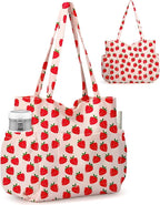 Corduroy Tote Bag for Women,Large Capacity Cute Tote Bags With 6 Pockets,Crossbody Shoulder Handbag for Work Travel Gym
