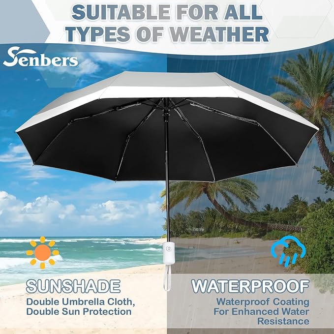 Windproof Travel Umbrella, Collapsible Umbrella Automatic Open Close Auto Small Compact Portable for Rain Sun Adult Women
