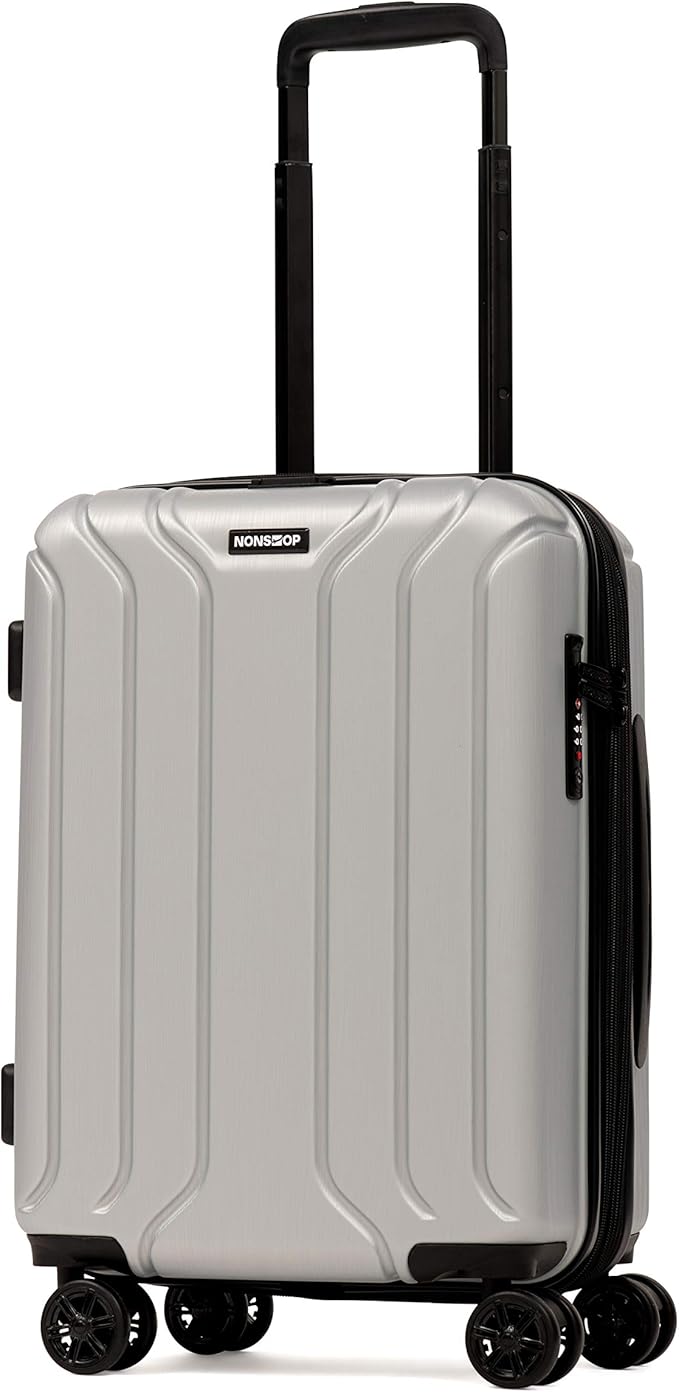NONSTOP NEW YORK Luggage Expandable Spinner Wheels hard side shell Travel Suitcase Lightweight, TSA Lock, Double USB Port (Silver, Carry-On 20-Inch)