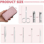 Geosar 50 Set 8 in 1 Travel Manicure Kit Bulk Professional Nail Clippers Pedicure Nail Care Tools Grooming Stainless Steel Set with Portable Travel Case, Gift for Valentine Men Women(Glitter Pink)