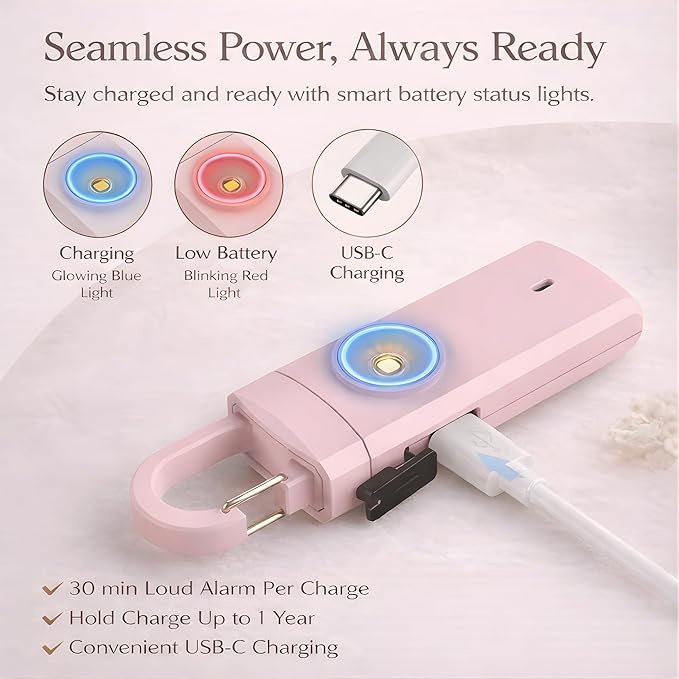 Personal Alarms for Women, Panic Button Self Defense Keychain with Clip-On Design, 130dB Alarm & Strobe Light for Personal Protection, Safety Whistle for Travel Safe, Small Gifts for Women ( Pink )