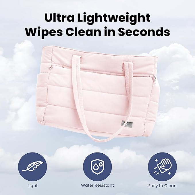 rubyloo Puffer Dog Travel Bag for Dog Moms – Doggy Diaper Bag with Pet Bowls & Food Storage or Everyday Puffy Tote – Doggy Mom Gifts for Women – Lightweight, Travel-Ready Gift for Pet Lovers - Pink