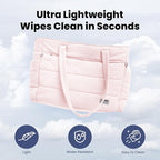 rubyloo Puffer Dog Travel Bag for Dog Moms – Doggy Diaper Bag with Pet Bowls & Food Storage or Everyday Puffy Tote – Doggy Mom Gifts for Women – Lightweight, Travel-Ready Gift for Pet Lovers - Pink
