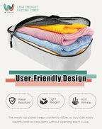WTREE 4-Piece Packing Cubes Travel Accessories Set for Suitcases - Luggage Organizer Bags with Double Zipper - Mesh Top - Large - Beige