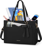 RAINSMORE Laptop Bag for Women 15.6 Inch Work Tote Bag with Detachable Strap & Bow Professional Laptop Tote with Cup Holder