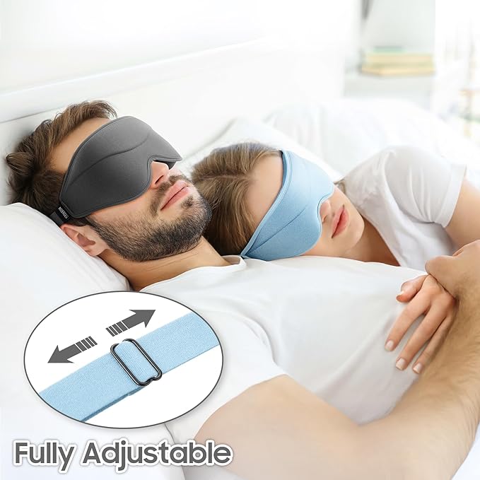 Sleep Mask - Total Blackout 3D Sleeping Mask, Super Lightweight & Silky Soft Eye Mask for Sleeping, Fully Adjustable Fit for Home, Traveling, Meditation, Yoga, Light Blue, Mothers Day Gifts