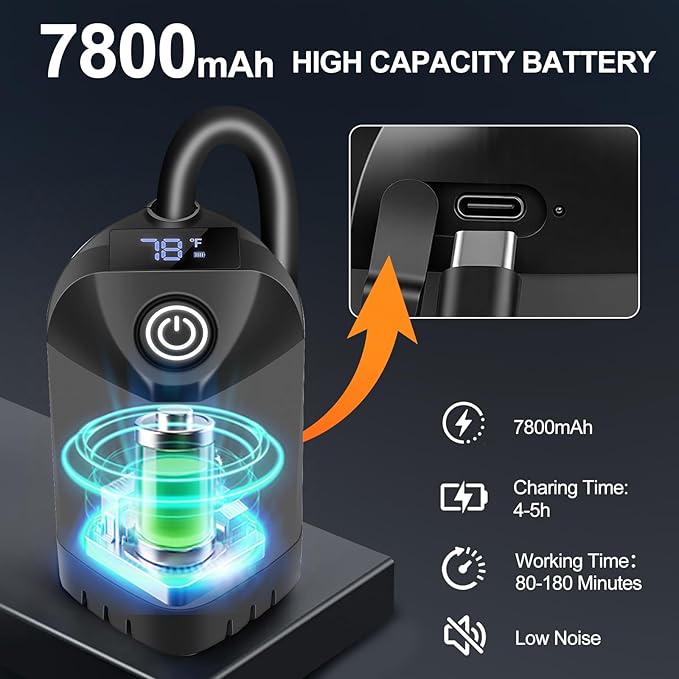 Portable Shower for Camping with 7800mAh Battery, Rechargeable Camping Shower with Intelligent LED Display, 3 Spray Modes, IPX8 Waterproof Outdoor Camp Pump for Hiking, Travel, Car, Pet