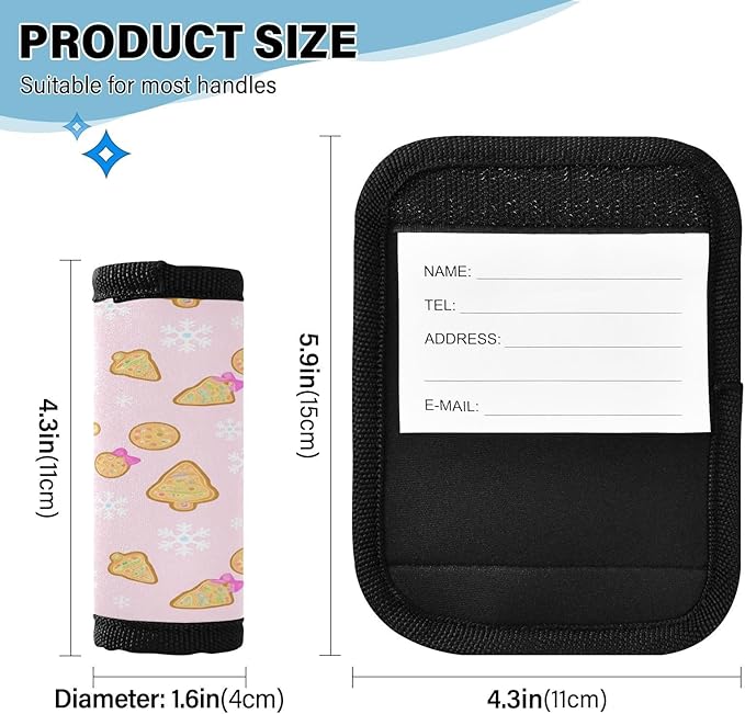 Christmas Cookies 2 Pack Neoprene Suitcase Wraps, Luggage Handle Wraps with ID Tag, Non-Slip Suitcase Handle Covers for Travel, Bag Strap Pad
