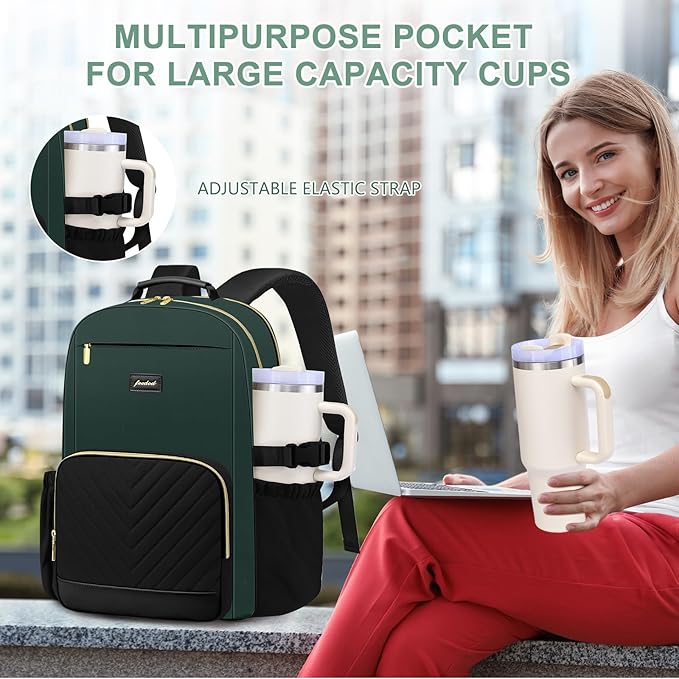 Focdod Laptop Backpack for Women Bookbag: 15.6 inch Work Backpacks with Pouch Pocket for Large Capacity Cup & USB Charger College Book Bag Travel Business Nurse Teacher Bookbags Anti-theft Back Pack