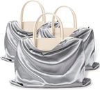 Vonty 3 Pack Silky Dust Bags for Shoes and Purses, Satin Drawstring Bag for HandBags Boots - Grey Shoe Bag Silk Dust Cover Bag Protector Travel Storage Pouch(19.6 x 15.7 In)
