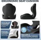 Ergonomic Seat Memory Foam Support Cushion for Back, Car Seat Back Support Cushion for Sciatica Tailbone Pain, Office Desk Chair Car Travel Seat Cushion (Black)
