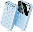 Power Bank, 15000mAh Portable Charger with Built in Cable, 22.5W Fast Charging, 6 Outputs, Slim Travel Essential Battery Pack with LED Display, Compatible with iPhone 17/16/15/14/13, iPad SkyBlue