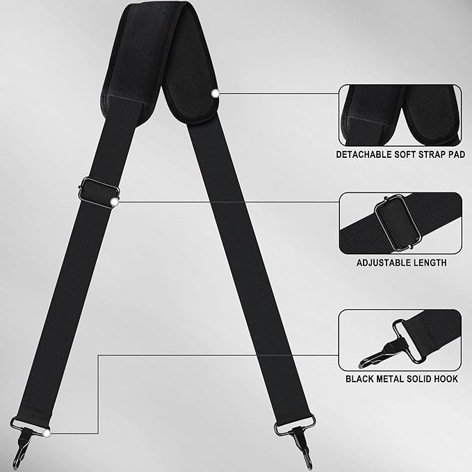 72 inch Shoulder Strap, Universal Replacement Laptop Shoulder Strap with Adjustable Buckles and Metal Hooks for Briefcase Laptop Messenger Bag Crossbody Bag Luggage/Duffel, Black