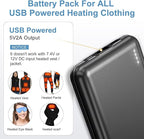 KOVNLO Battery Pack for Heated Vest, 5V 2A 10000mAh USB Power Bank with USB-C Charging Cable, Ultra Thin Portable Charger for Heated Jacket,iPhone, Android