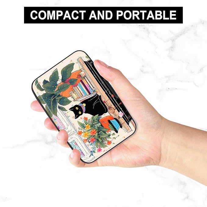 Credit Card Holder, Mini Aluminum Card Wallet RFID Blocking Slim Metal Hard Card Case for Women Men, Cat on Closet