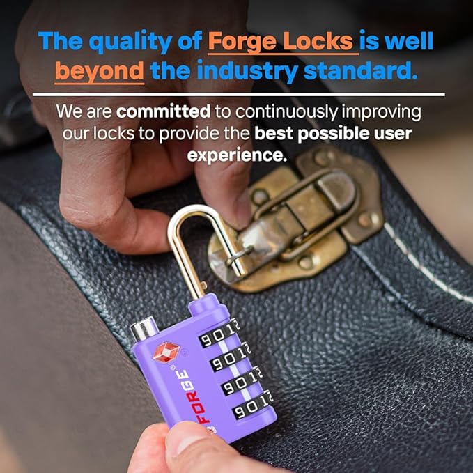 Forge Dual-Opening: Key or Combination Lock, TSA Approved Lock for Luggage, Pelican case, Travel, Gym, School, Luggage Combination Lock, Travel Bag Lock (Purple 2 Pk)