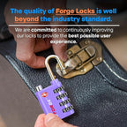 Forge Dual-Opening: Key or Combination Lock, TSA Approved Lock for Luggage, Pelican case, Travel, Gym, School, Luggage Combination Lock, Travel Bag Lock (Purple 2 Pk)