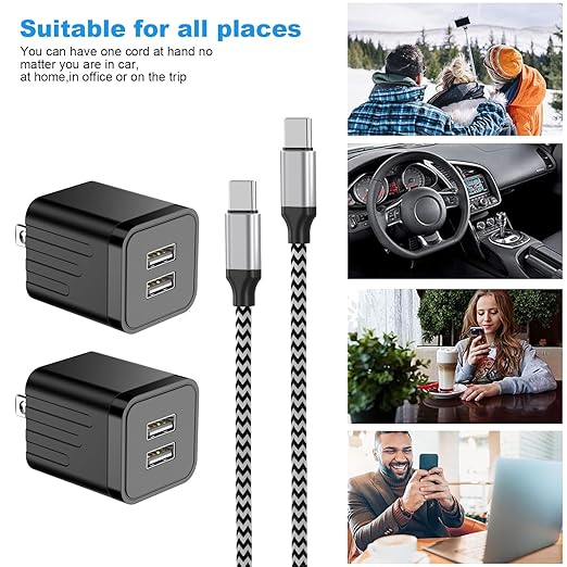 iPhone 17e 16 15 Fast Charger,i Phone Charger Fast Charging 2Pack Dual Port USB Wall Chargers Block Adapter Plug 10FT Braided Woven Cable Long Cord for iPhone 17/17 Air/16e/16 Pro/15 Pro/15 Plus/iPad