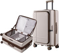 NINETYGO Medium Checked Luggage 25 Inch, Flat Top Opening Check In Luggage with Cup Holder, Expandable, Coffee-Infused PC Hard Shell, Eco-Friendly, TSA Lock, 360° Spinner Wheels (Flat White)