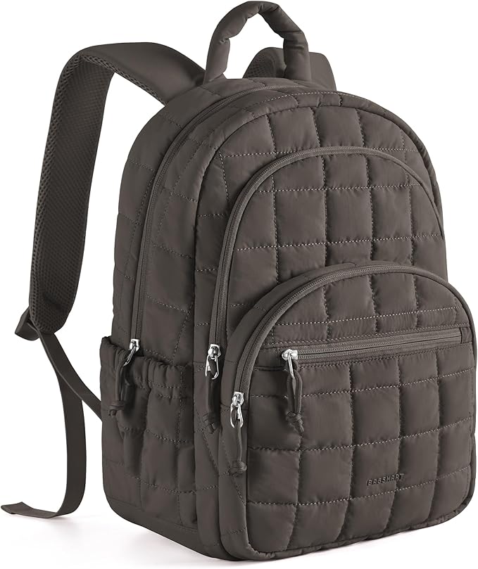 BAGSMART College Laptop Backpack, Travel Backpack for Women, Quilted Casual Daypack, Water-Resistant Bookbag for 15.6 Inch Laptop, Dim Gray
